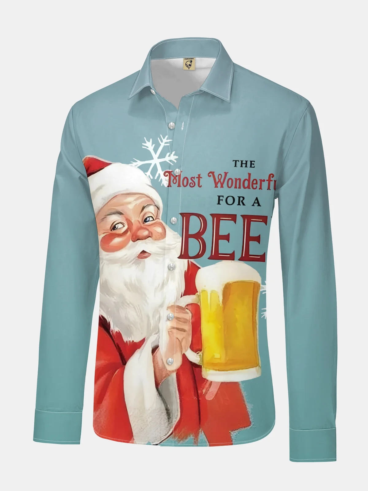 Christmas Santa Claus Beer Long Sleeve Casual Dress Shirt