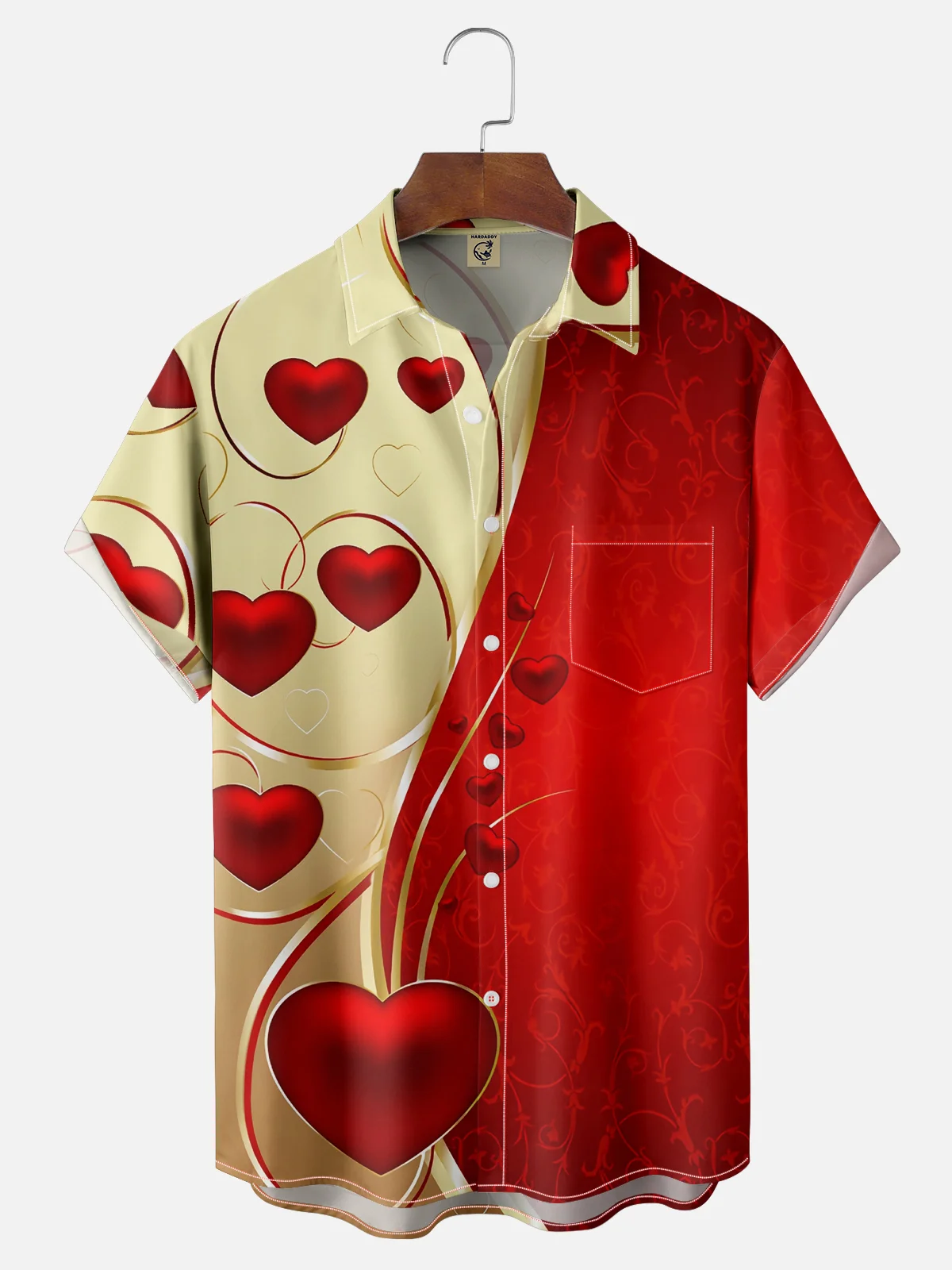 Tall Size Moisture-wicking St Valentine Heart Chest Pocket Hawaiian Shirt