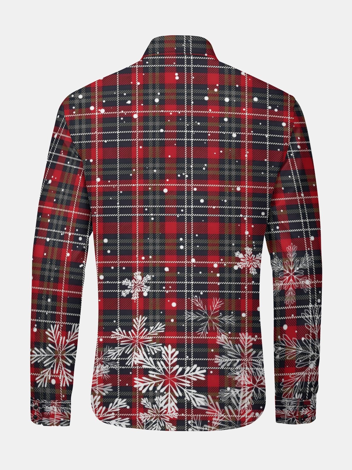 Christmas Plaid Snowflower Long Sleeve Casual Dress Shirt