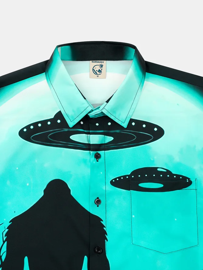 Tall Size Moisture-wicking Alien Bigfoot Chest Pocket Casual Shirt