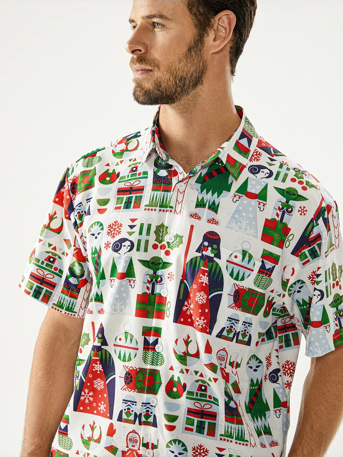 Tall Size Moisture-wicking Christmas Chest Pocket Hawaiian Shirt