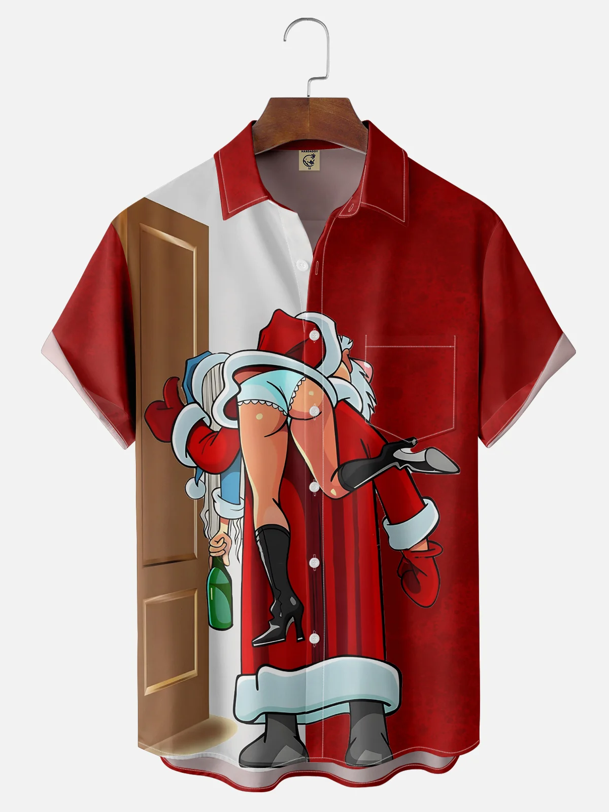 Moisture-wicking Christmas Santa Chest Pocket Hawaiian Shirt