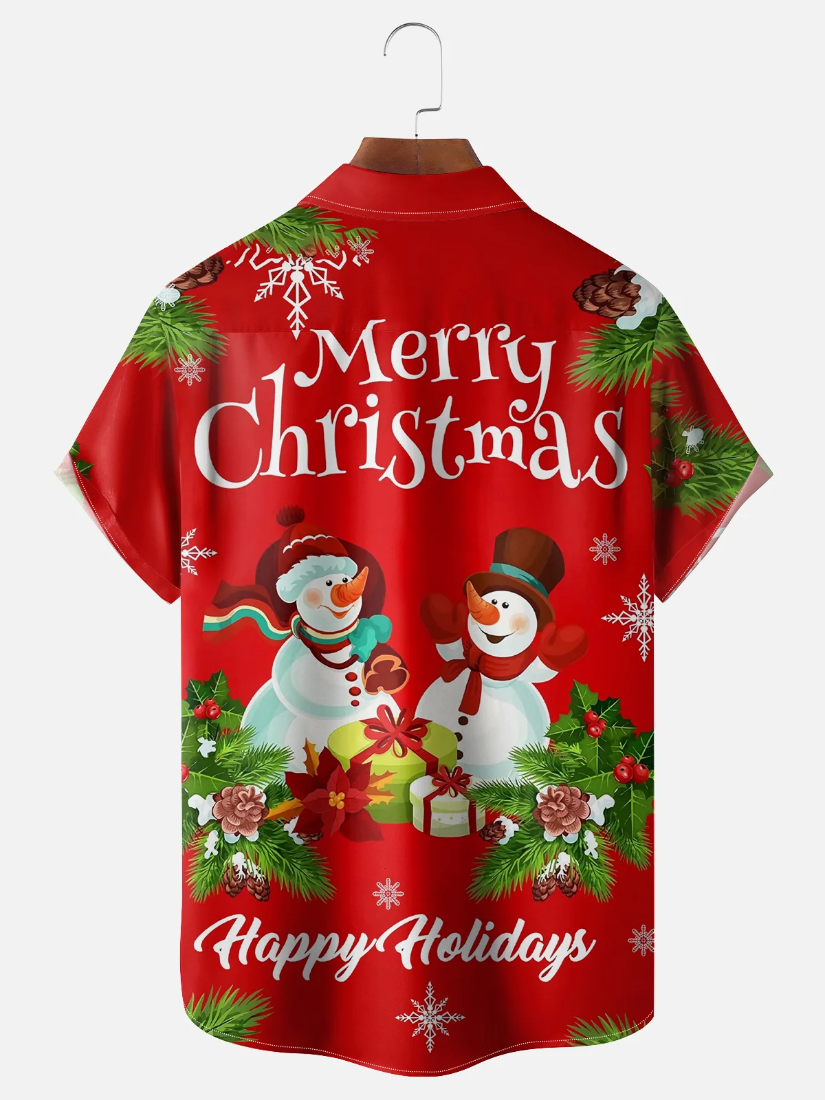 Moisture Wicking Christmas Snowman Chest Pocket Casual Shirt