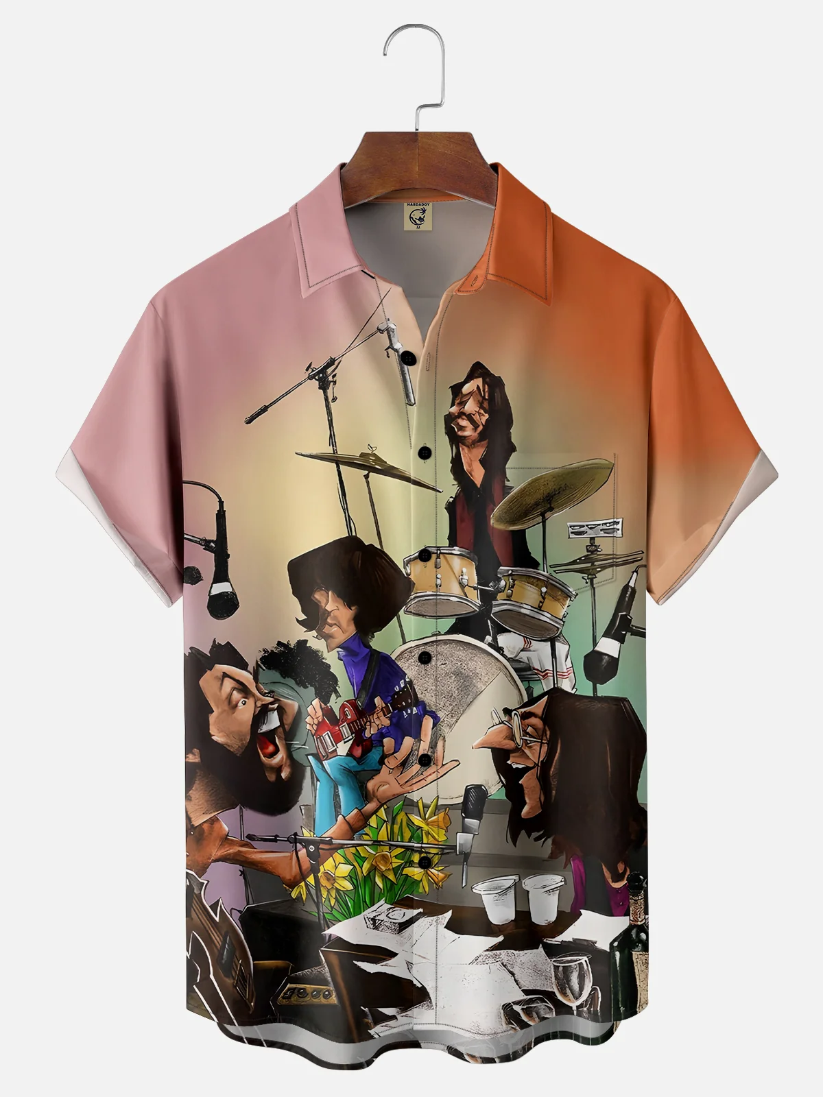 Moisture-wicking Rock Art Band Chest Pocket Hawaiian Shirt