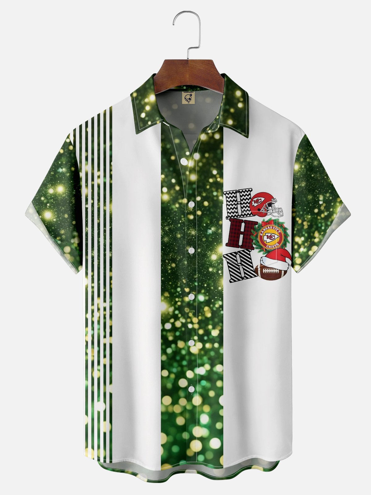 Moisture-wicking Christmas Football Chest Pocket Bowling Shirt