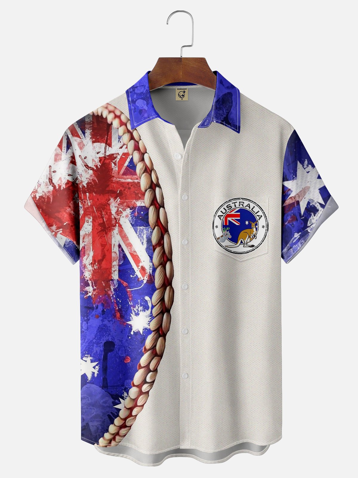 Moisture-wicking Australia Day Flag Kangaroo Chest Pocket Hawaiian Shirt