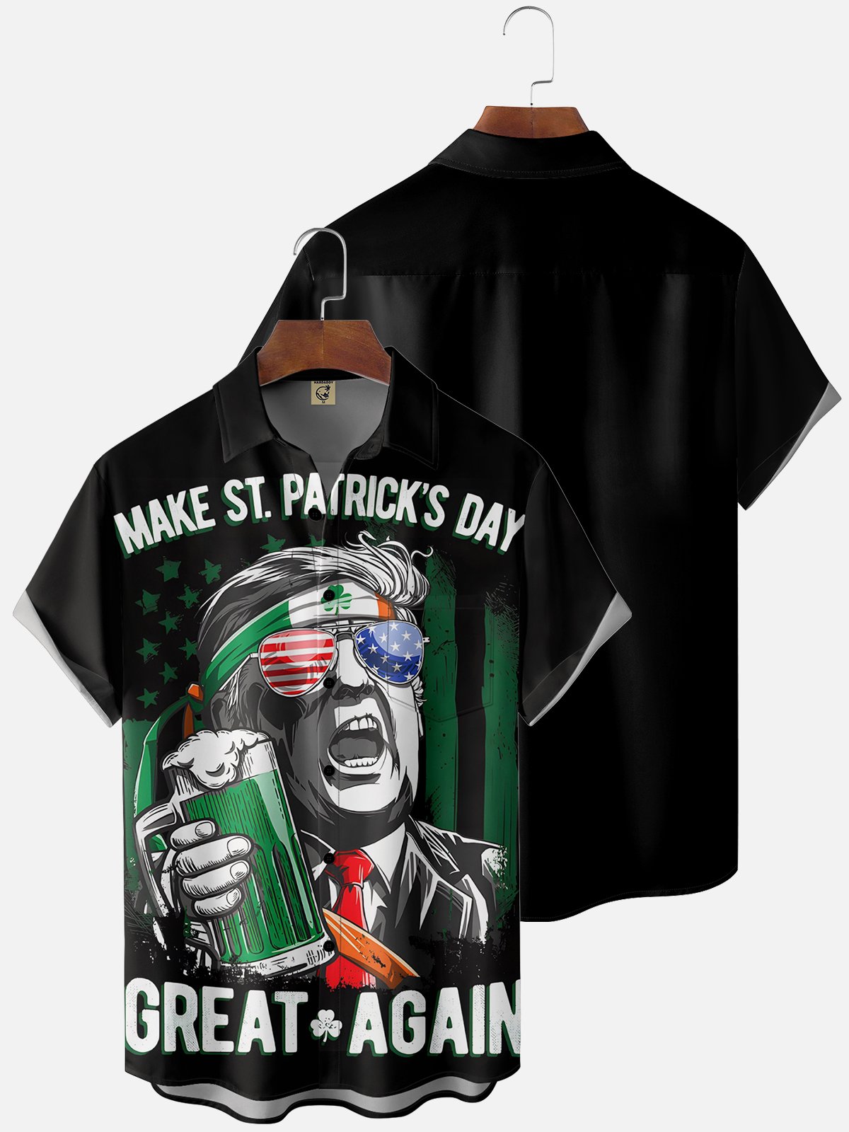 Moisture Wicking St. Patrick's Day Trump Chest Pocket Casual Shirt