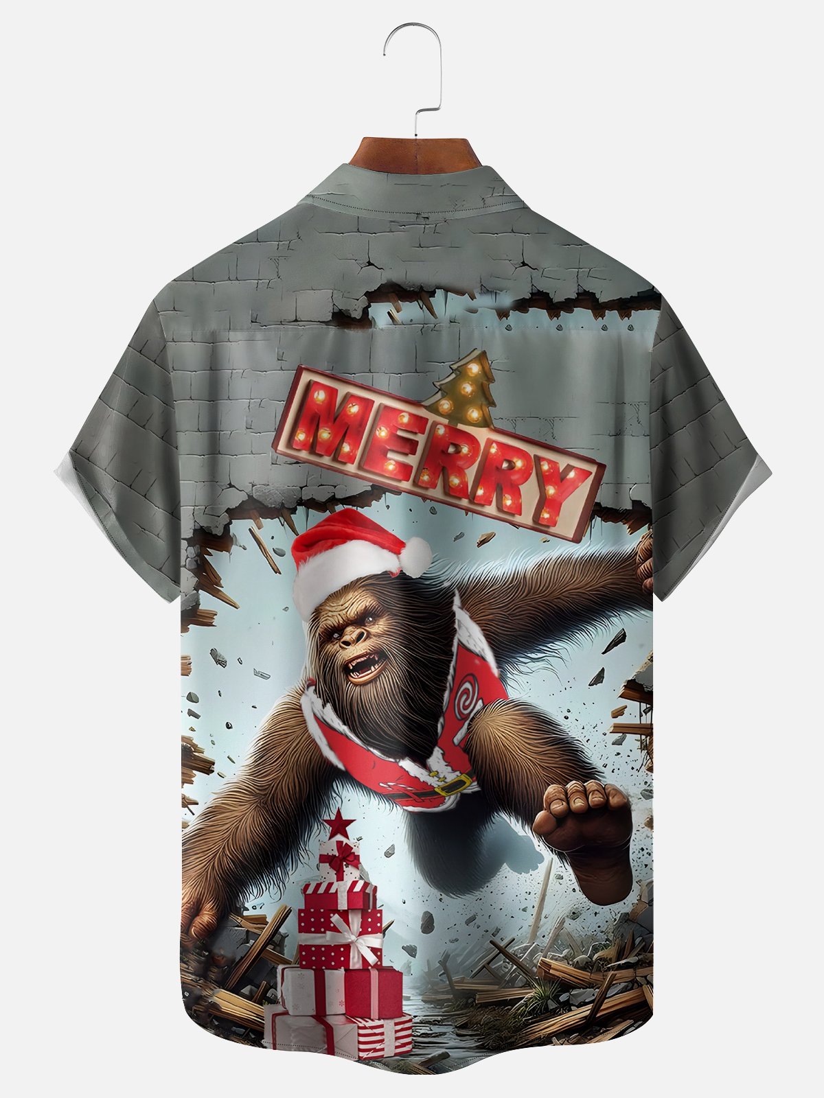 Moisture-wicking Christmas Bigfoot Chest Pocket Hawaiian Shirt