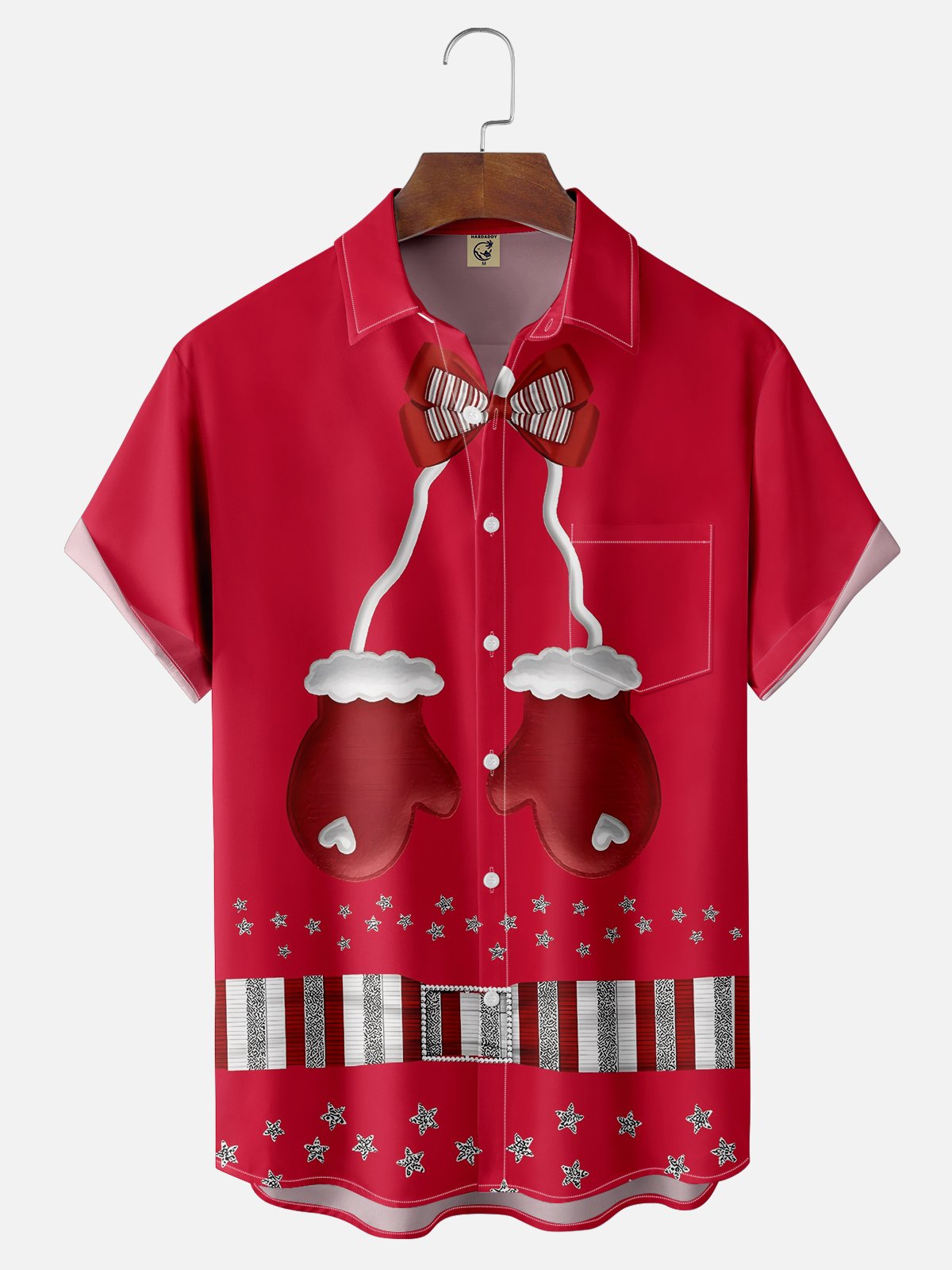 Moisture-wicking Christmas Funny Gloves Chest Pocket Hawaiian Shirt