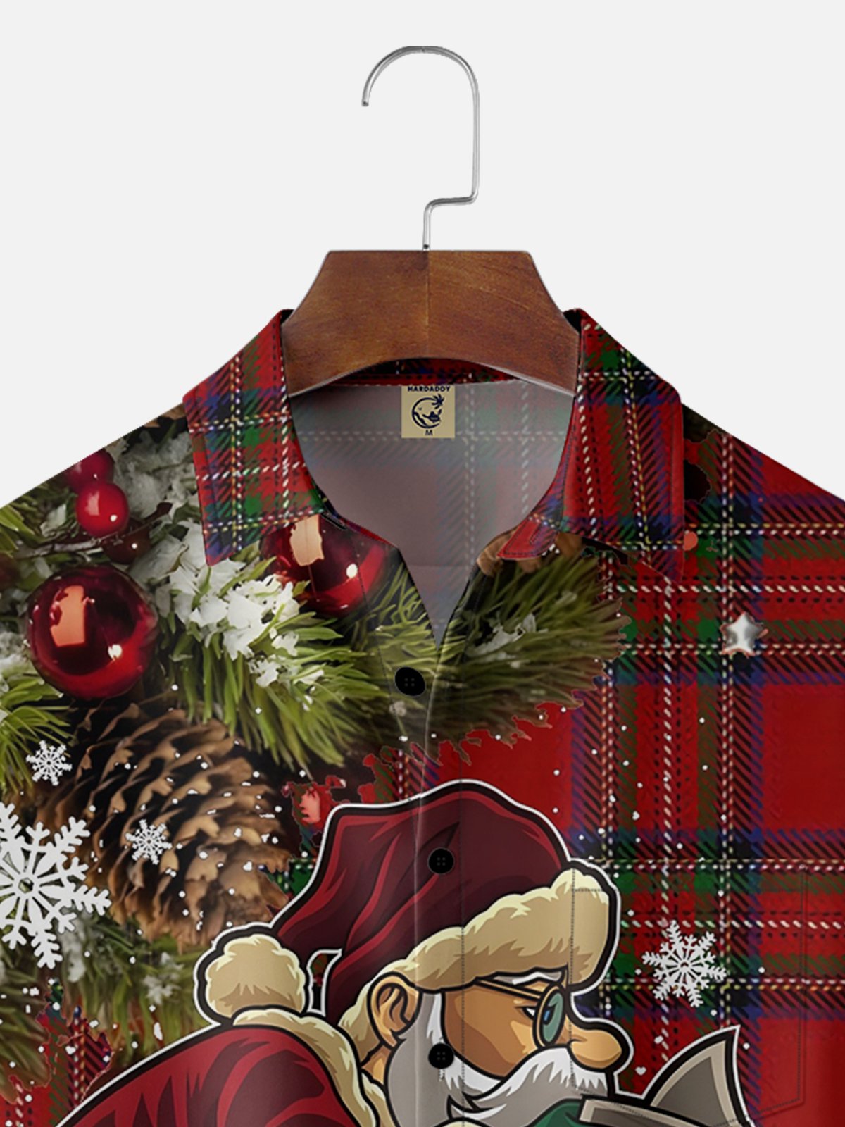 Moisture-wicking Christmas Santa Claus Mysterious Gift Chest Pocket Hawaiian Shirt