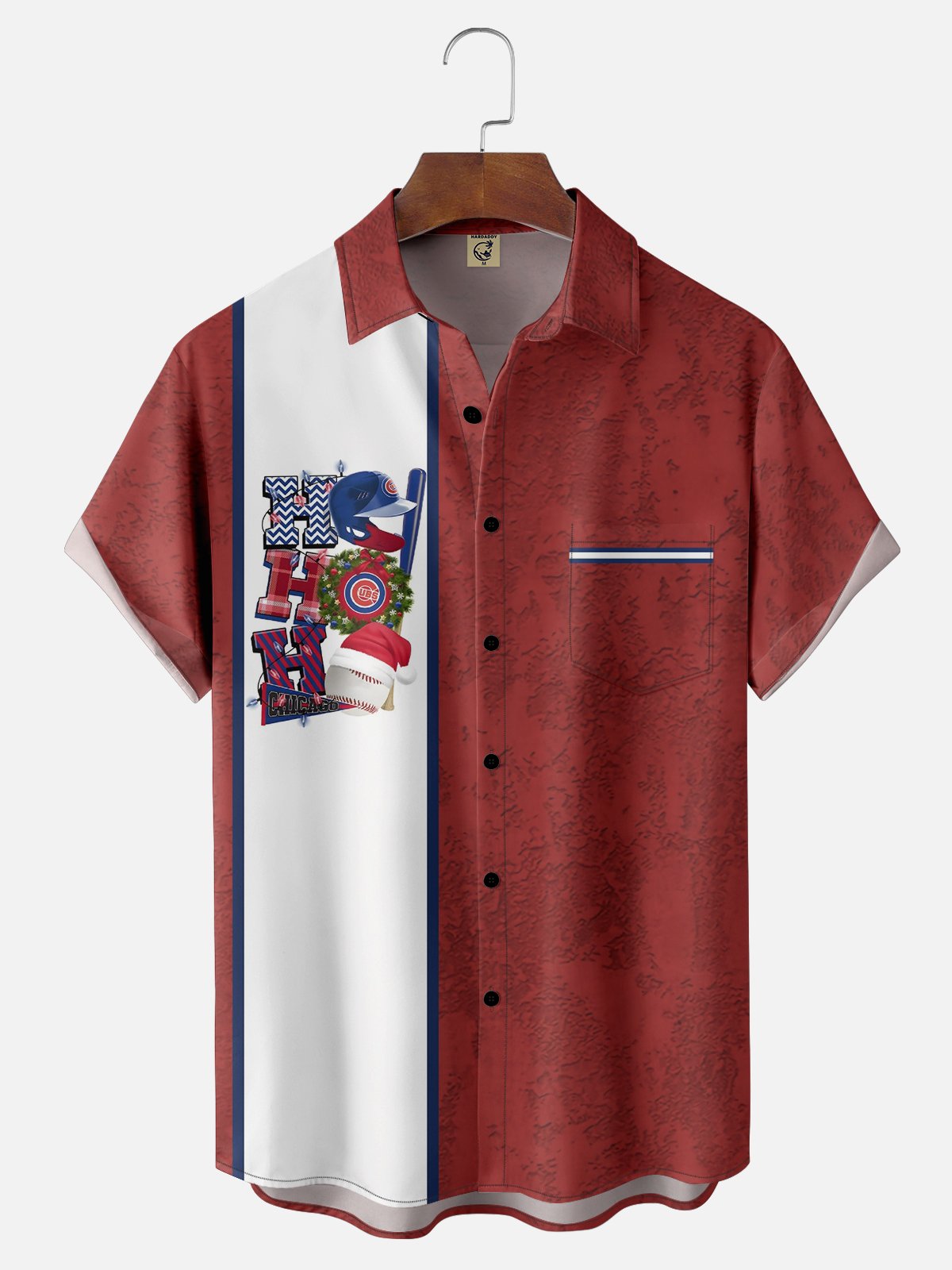 Moisture-wicking Christmas Baseball Chest Pocket Bowling Shirt