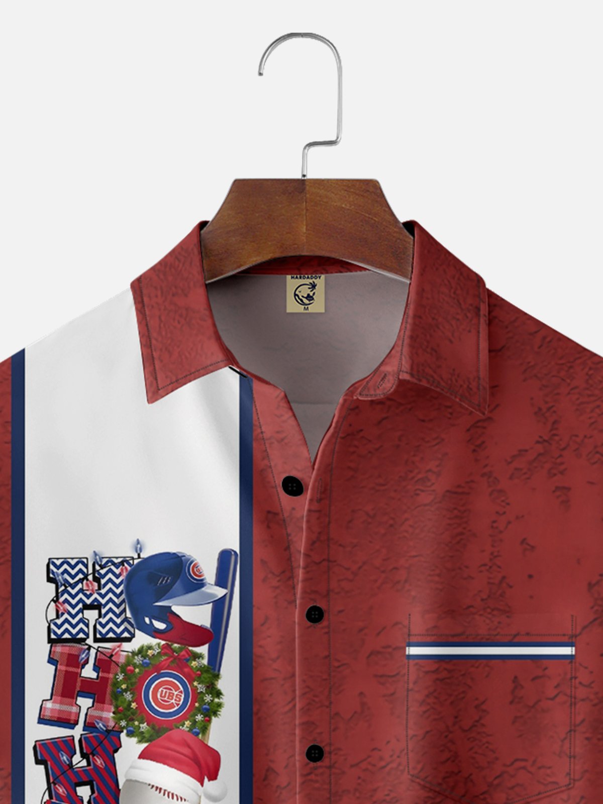 Moisture-wicking Christmas Baseball Chest Pocket Bowling Shirt