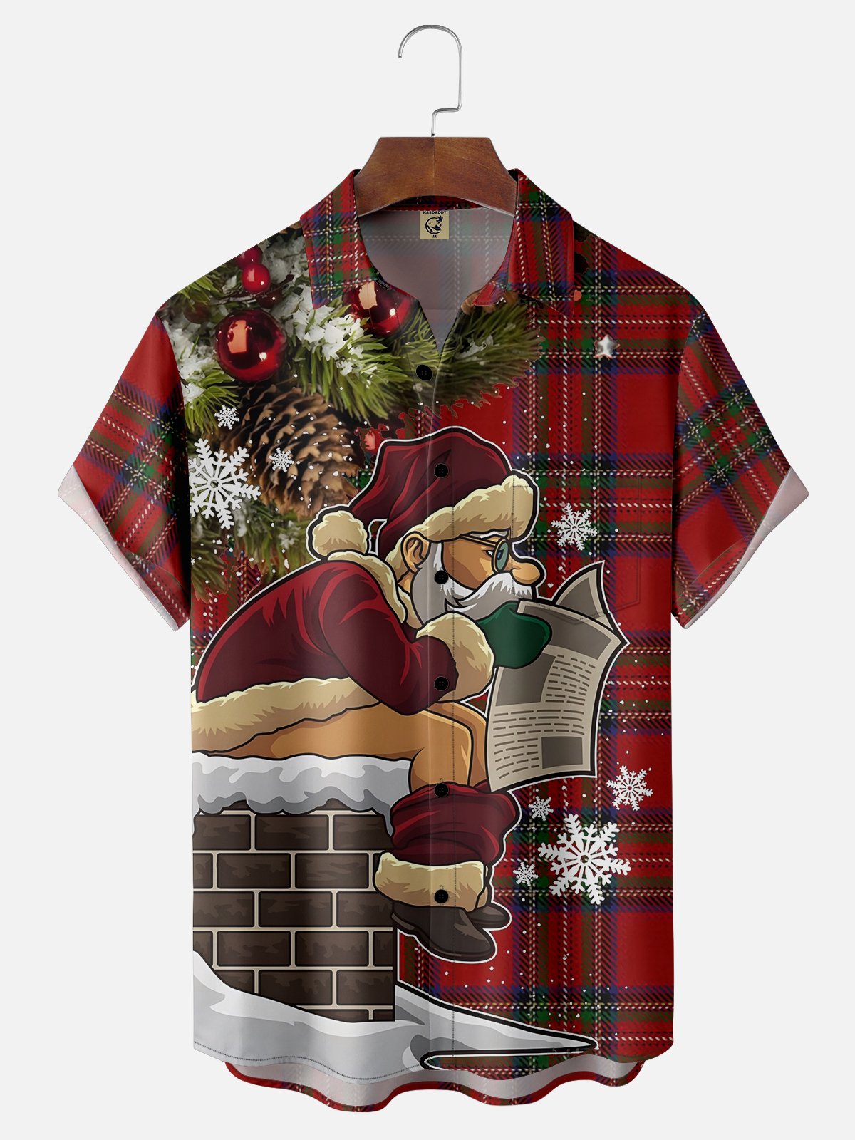 Moisture-wicking Christmas Santa Claus Mysterious Gift Chest Pocket Hawaiian Shirt