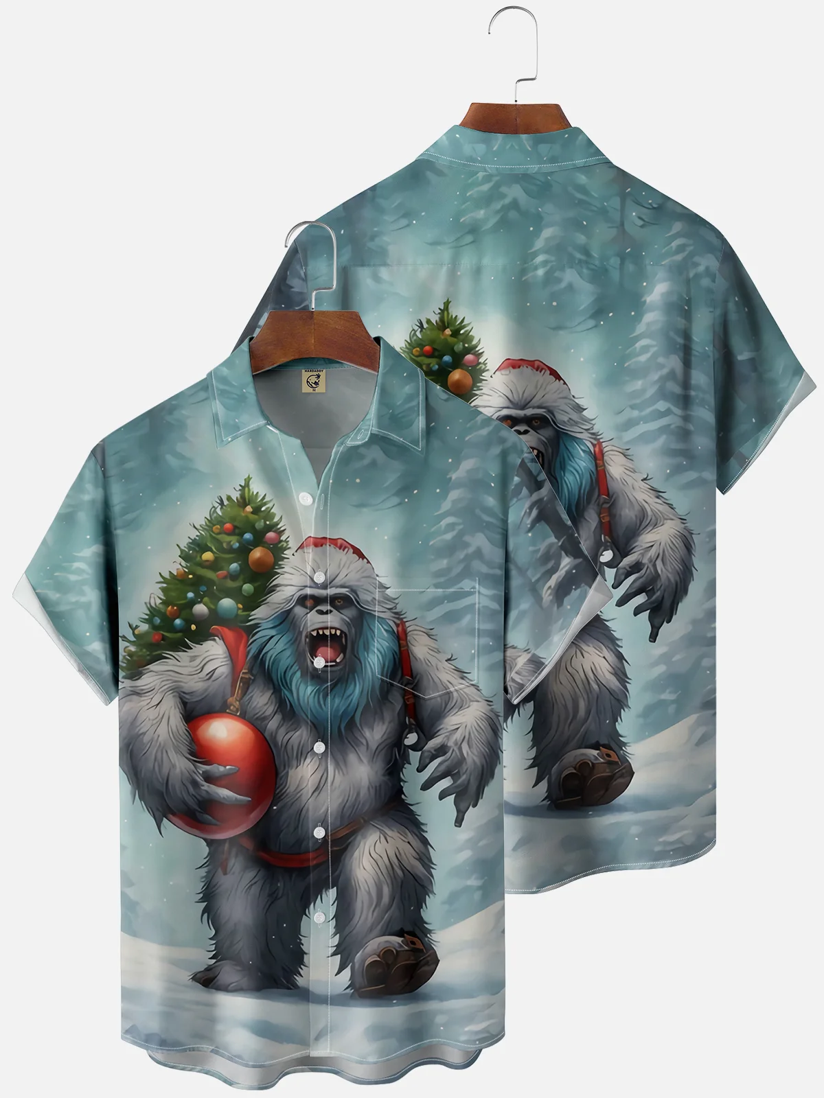 Moisture wicking Christmas Bigfoot Yeti Chest Pocket Casual Shirt