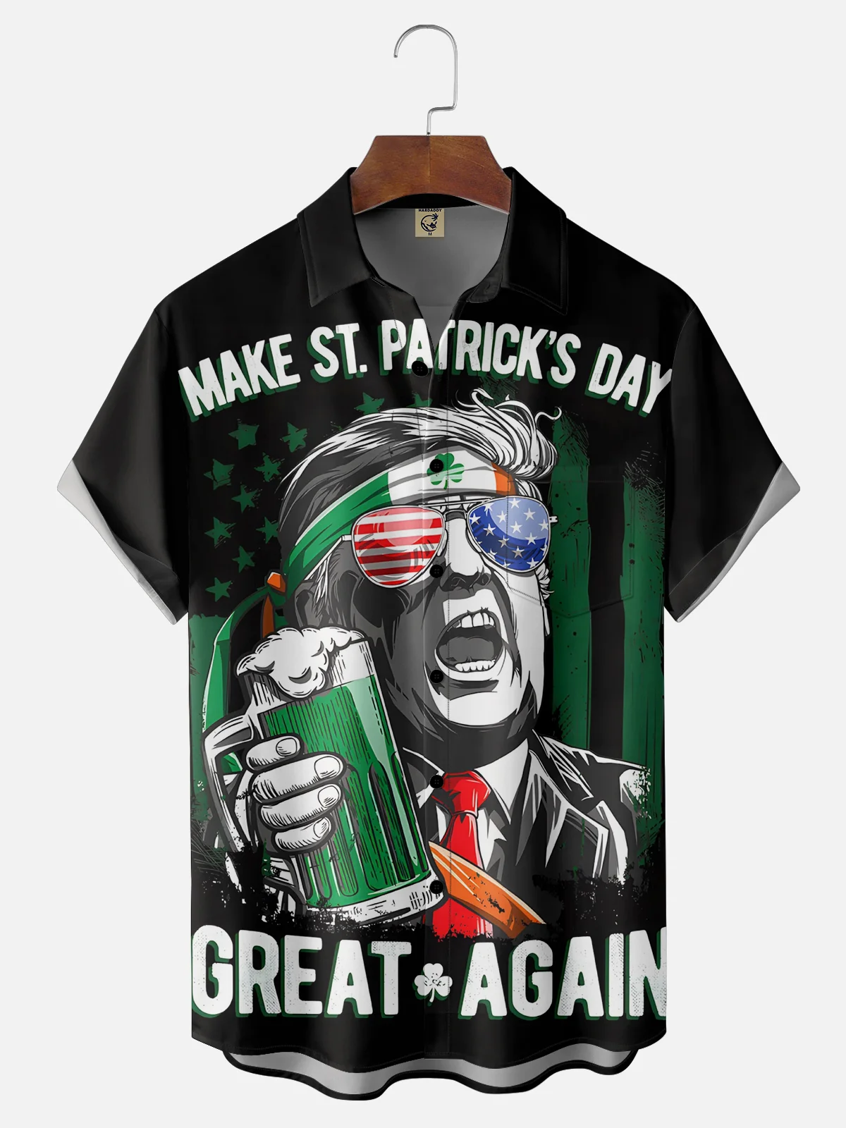 Moisture Wicking St. Patrick's Day Trump Chest Pocket Casual Shirt