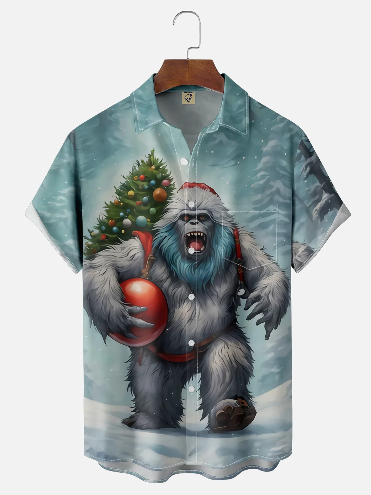 Moisture wicking Christmas Bigfoot Yeti Chest Pocket Casual Shirt