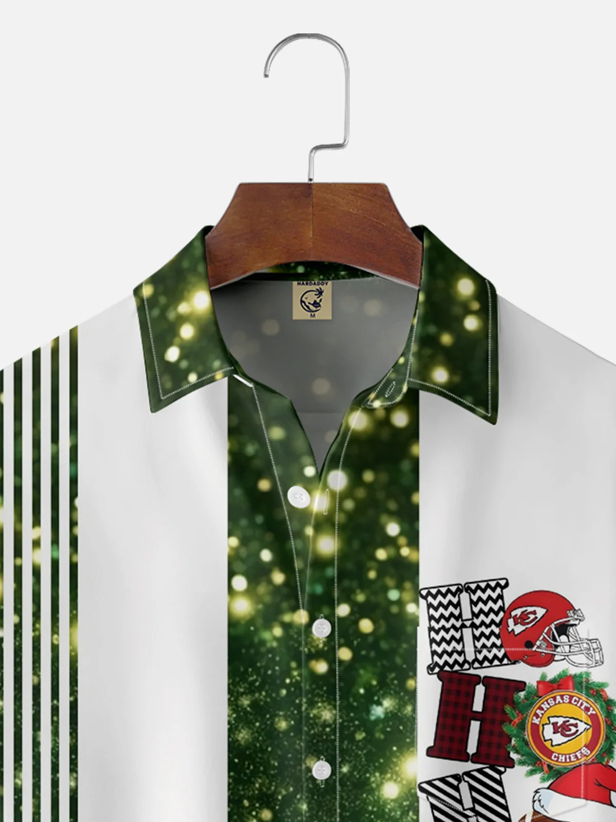 Moisture-wicking Christmas Football Chest Pocket Bowling Shirt