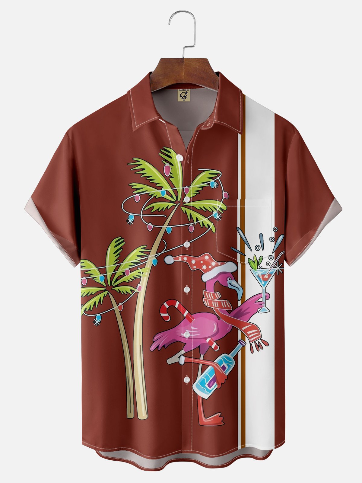 Moisture Wicking Christmas Flamingo Chest Pocket Casual Shirt