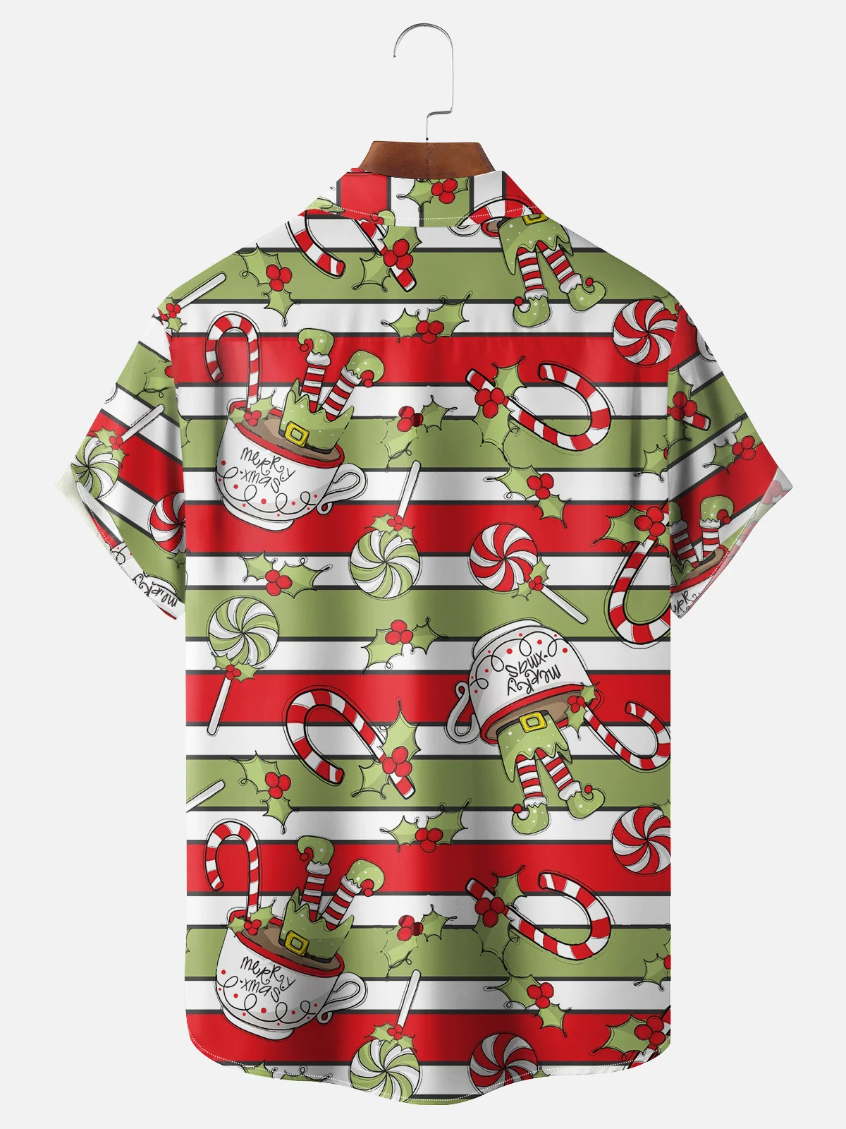 Moisture-wicking Christmas Candy Cane Stripes Chest Pocket Casual Shirt