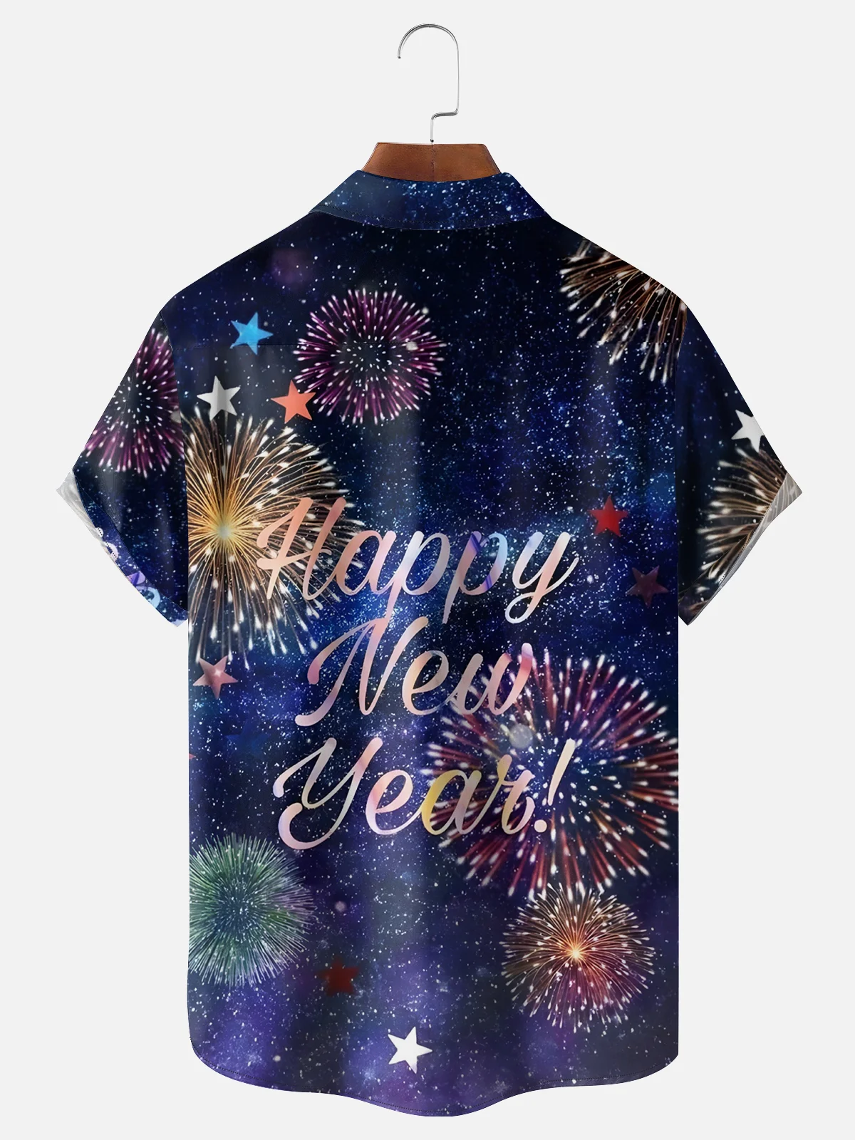 Moisture-wicking Happy New Year Fireworks Chest Pocket Casual Shirt