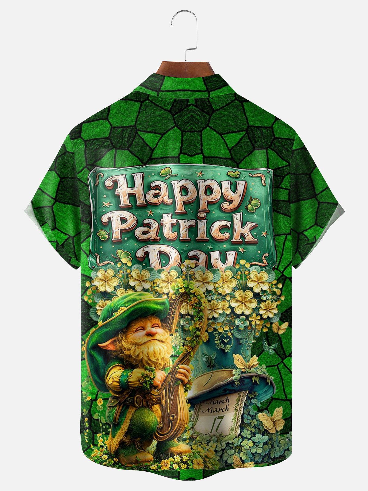 Moisture-wicking St. Patrick's Day Gnome Chest Pocket Casual Shirt