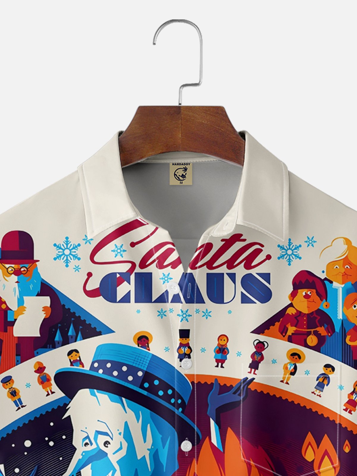 Moisture-wicking Christmas Santa Claus Cartoon Chest Pocket Casual Shirt