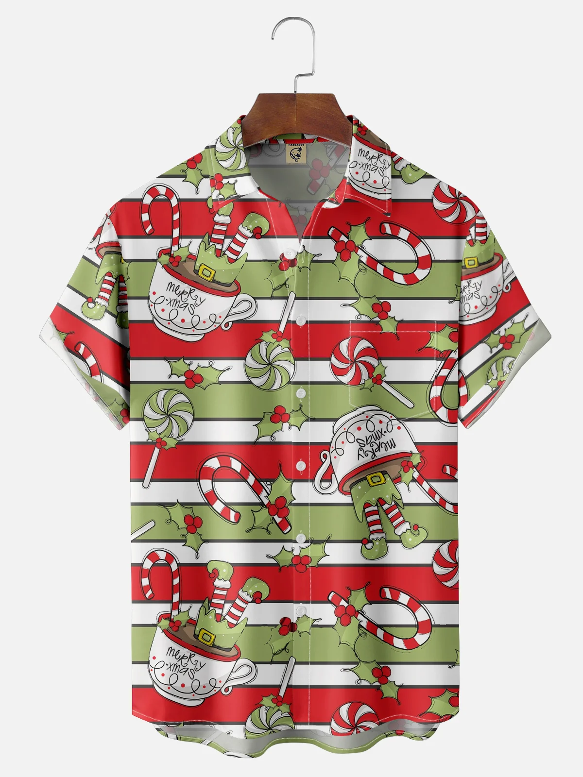 Moisture-wicking Christmas Candy Cane Stripes Chest Pocket Casual Shirt