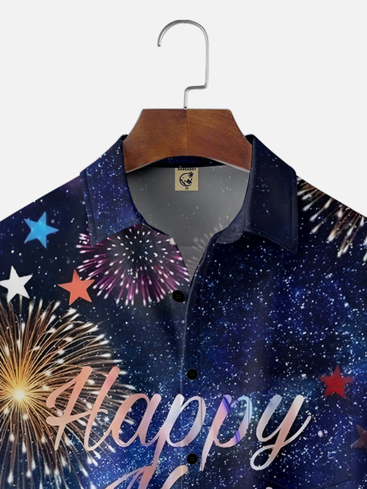 Moisture-wicking Happy New Year Fireworks Chest Pocket Casual Shirt