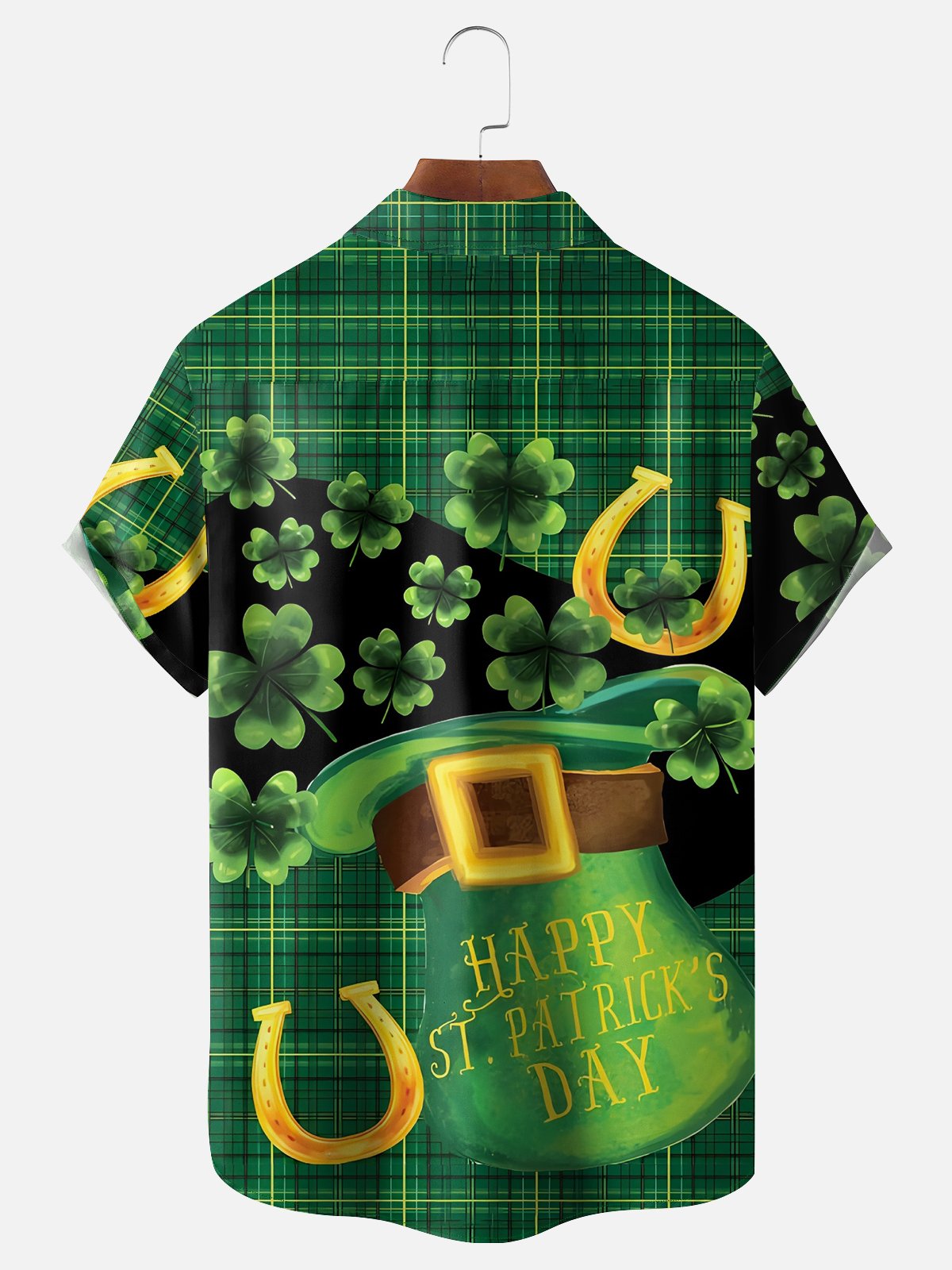 Moisture-wicking St. Patrick's Day Four-Leaf Clover Chest Pocket Casual Shirt