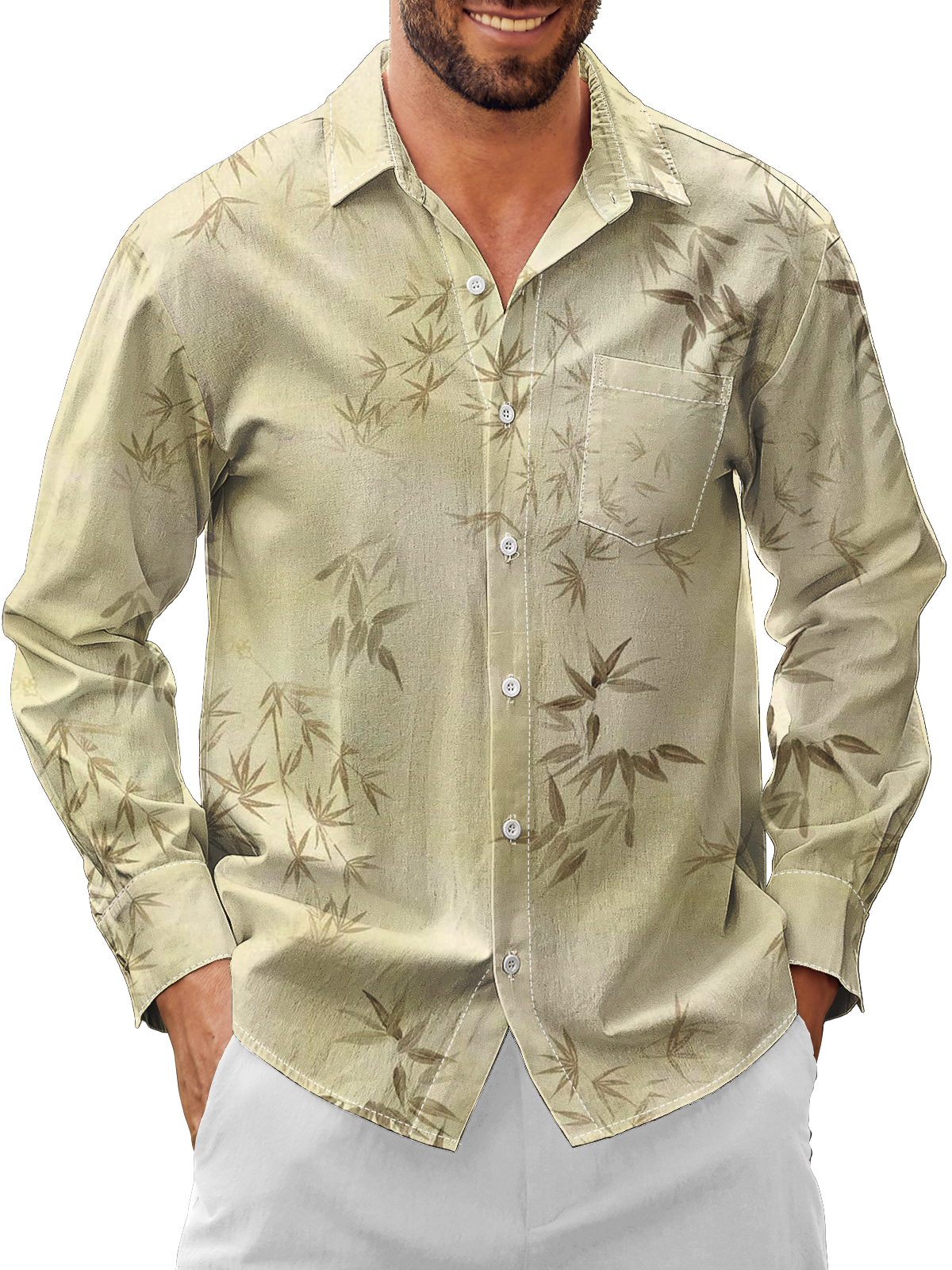 Moisture Wicking Plant Bamboo Chest Pocket Long Sleeve Casual Shirt