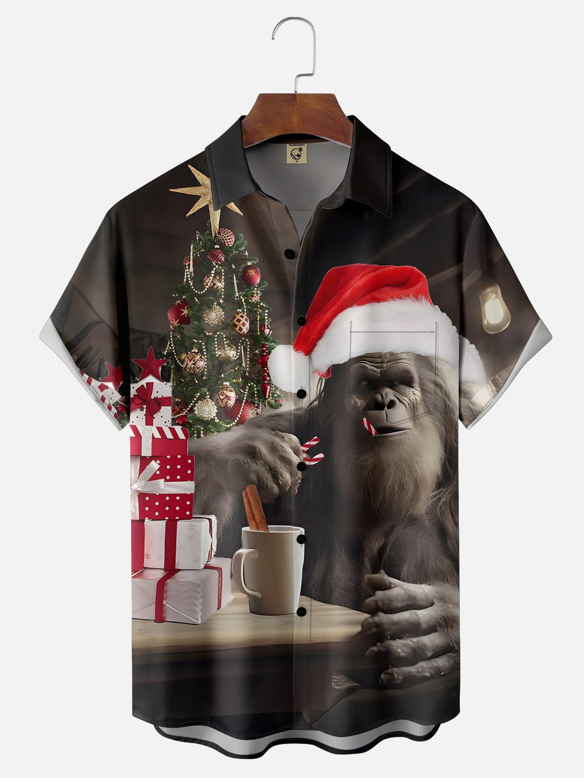 Moisture-wicking Christmas Bigfoot at Home Chest Pocket Hawaiian Shirt