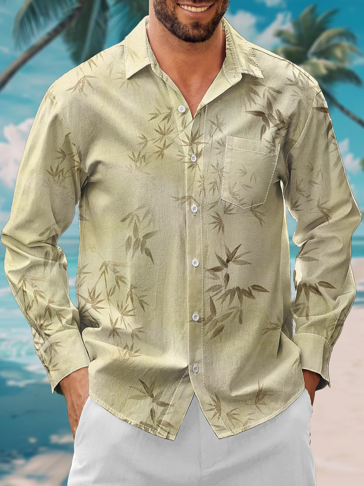 Moisture Wicking Plant Bamboo Chest Pocket Long Sleeve Casual Shirt