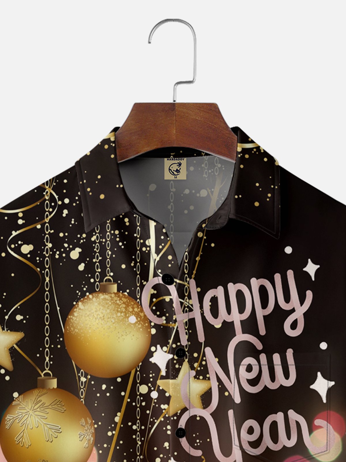 Moisture-wicking Happy New Year Chest Pocket Casual Shirt