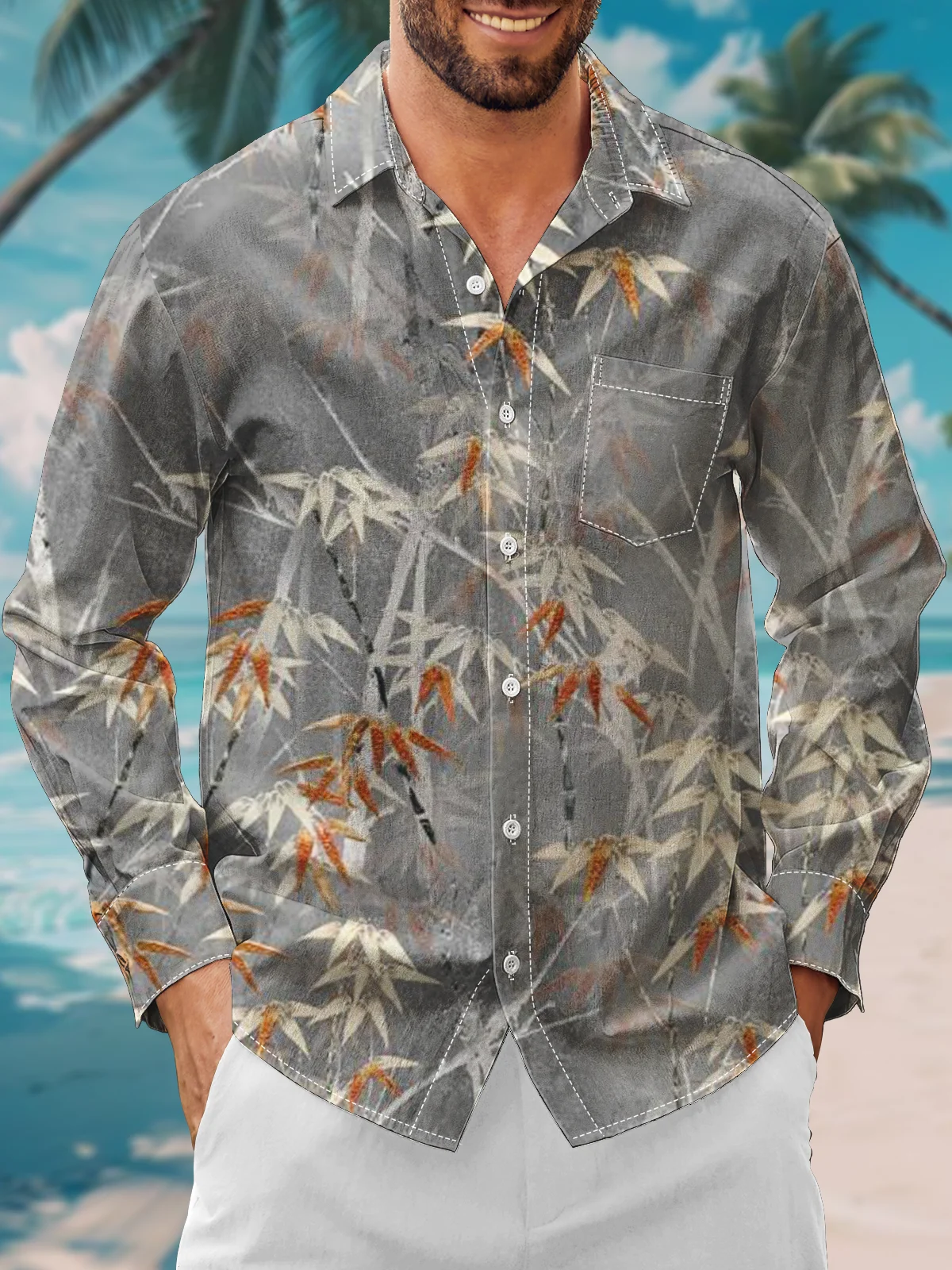 Moisture Wicking Plant Bamboo Chest Pocket Long Sleeve Casual Shirt