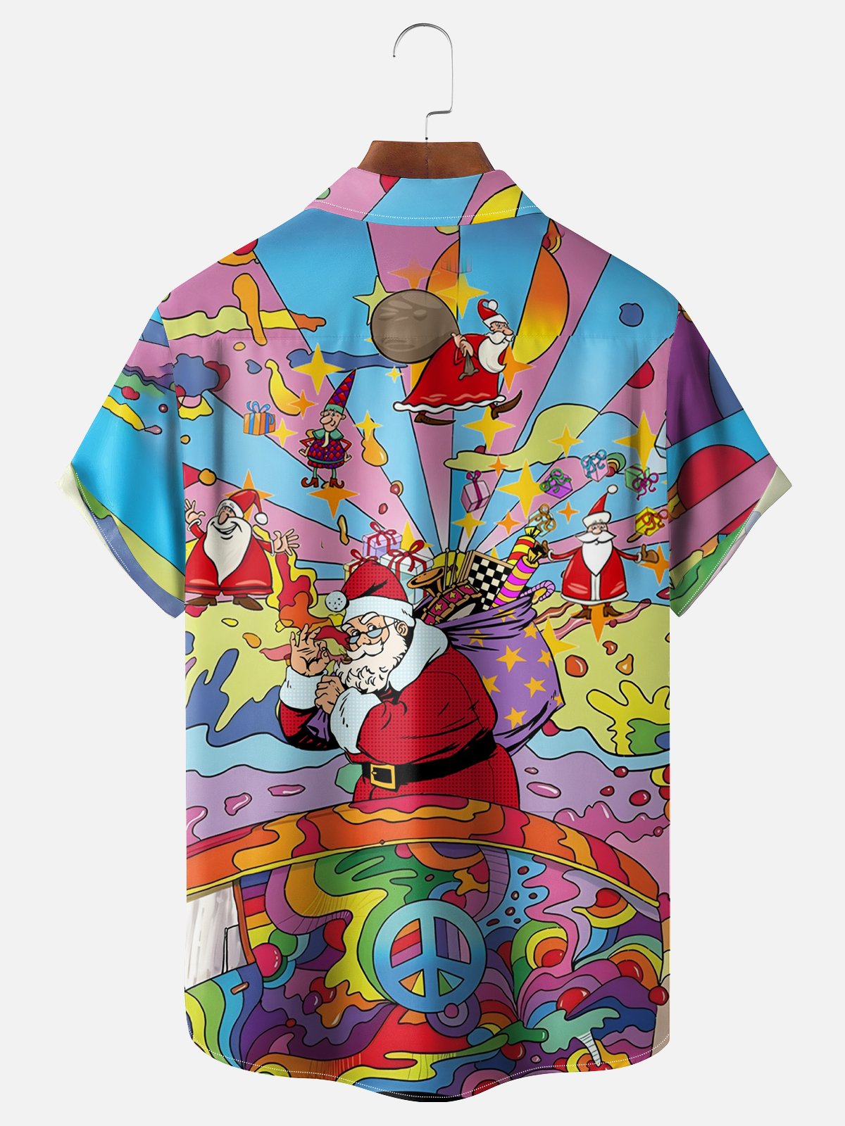 Moisture-wicking Christmas Santa Claus Chest Pocket Casual Shirt