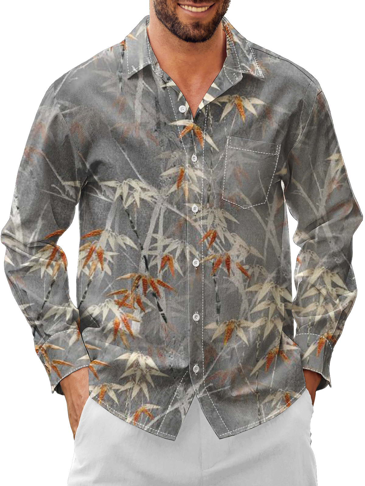 Moisture Wicking Plant Bamboo Chest Pocket Long Sleeve Casual Shirt