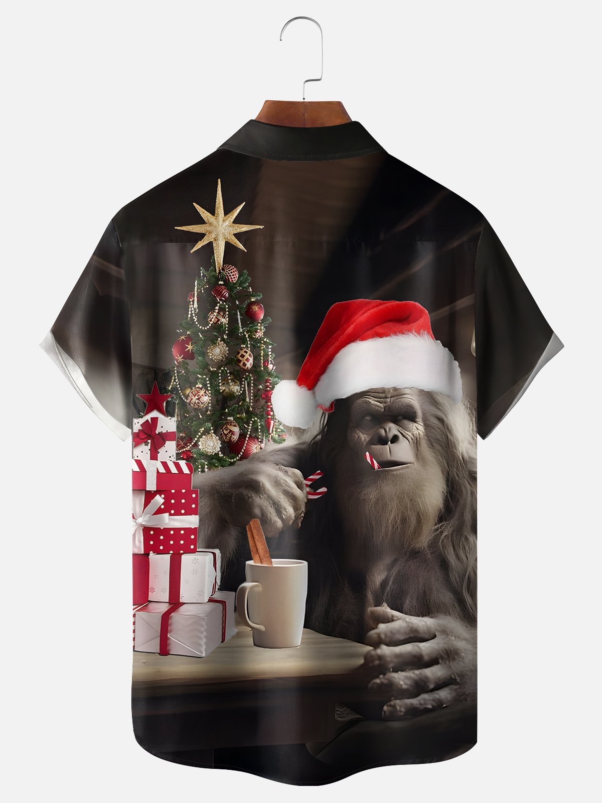 Moisture-wicking Christmas Bigfoot at Home Chest Pocket Hawaiian Shirt