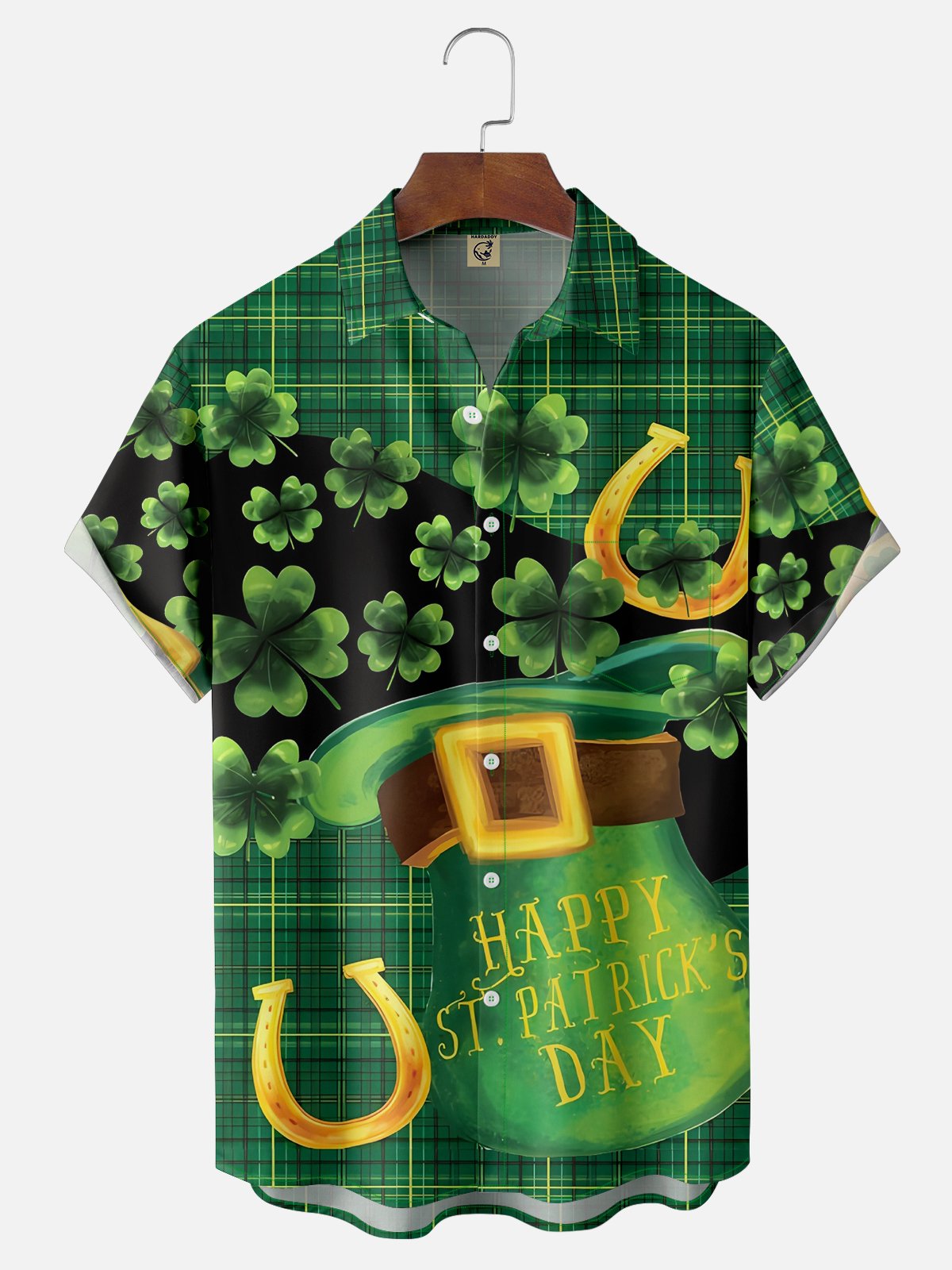 Moisture-wicking St. Patrick's Day Four-Leaf Clover Chest Pocket Casual Shirt