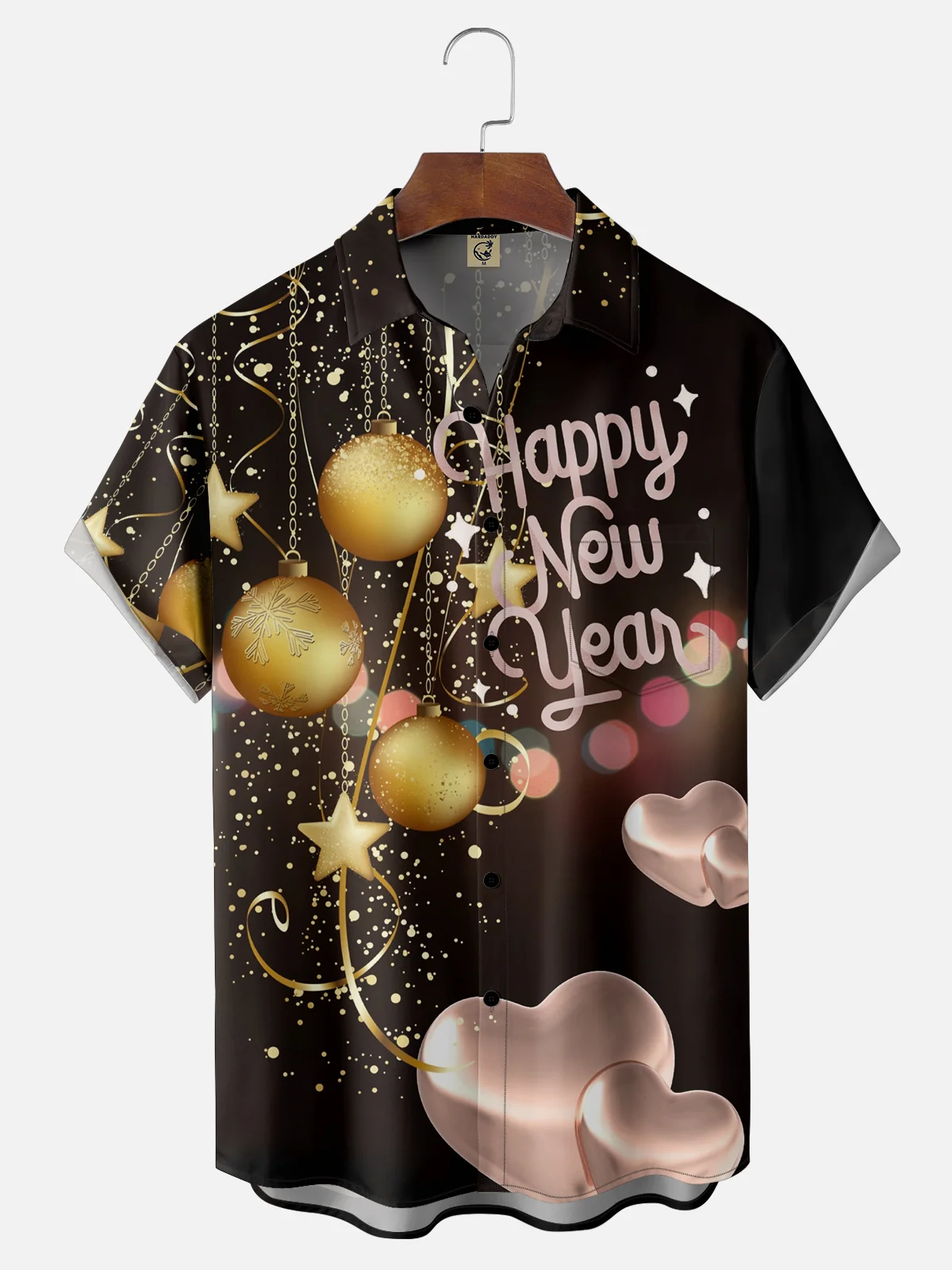 Moisture-wicking Happy New Year Chest Pocket Casual Shirt