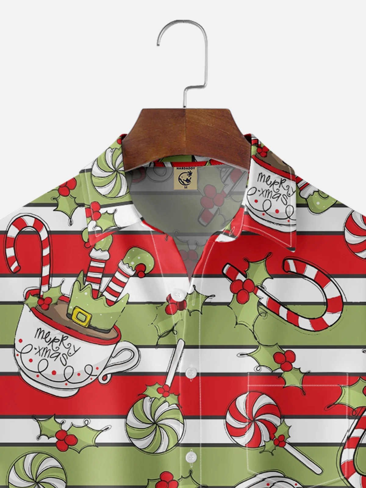 Moisture-wicking Christmas Candy Cane Stripes Chest Pocket Casual Shirt