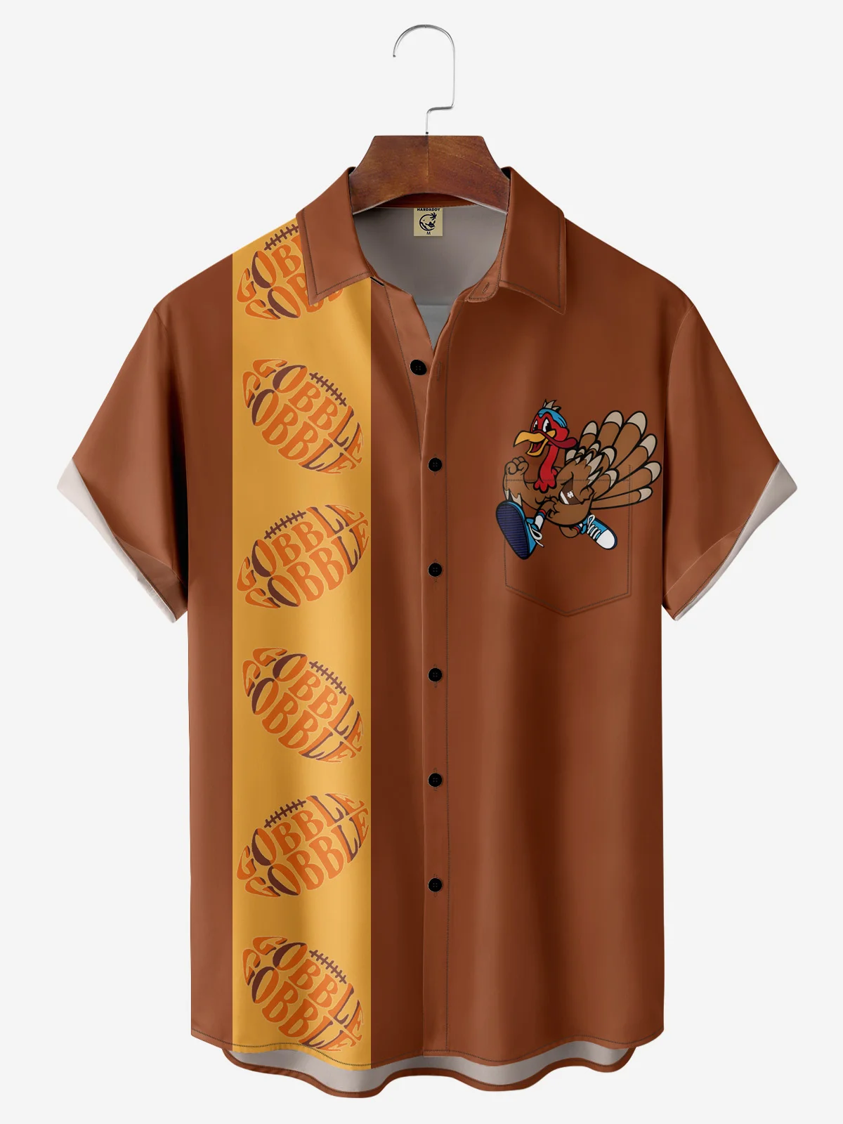 Moisture-wicking Thanksgiving Day Gobble Chest Pocket Bowling Shirt