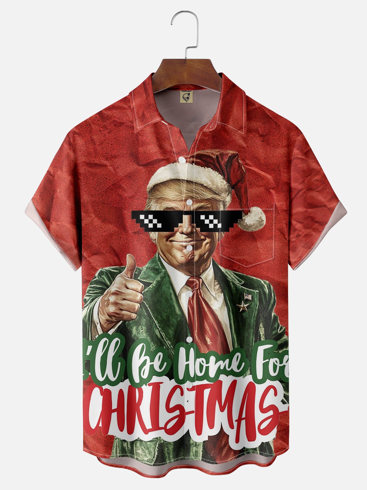 Tall Size Moisture-wicking I'll Be Home For Christmas Trump Chest Pocket Hawaiian Shirt