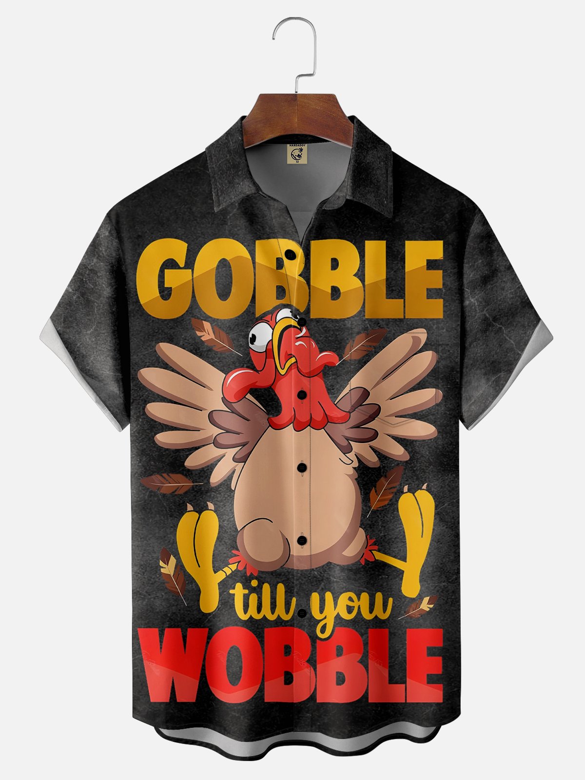 Moisture-wicking Thanksgiving Turkey GOBBLE Chest Pocket Hawaiian Shirt