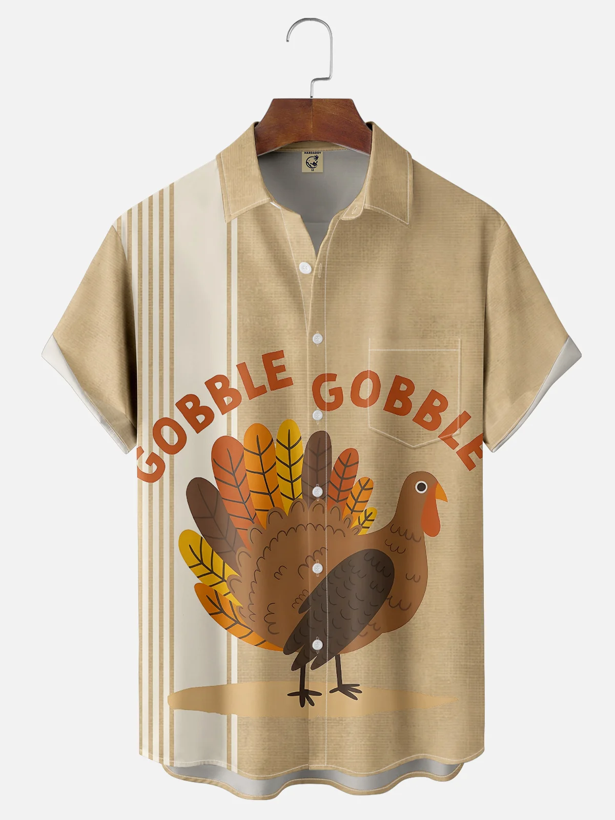 Moisture-wicking Thanksgiving Turkey GOBBLE Chest Pocket Bowling Shirt