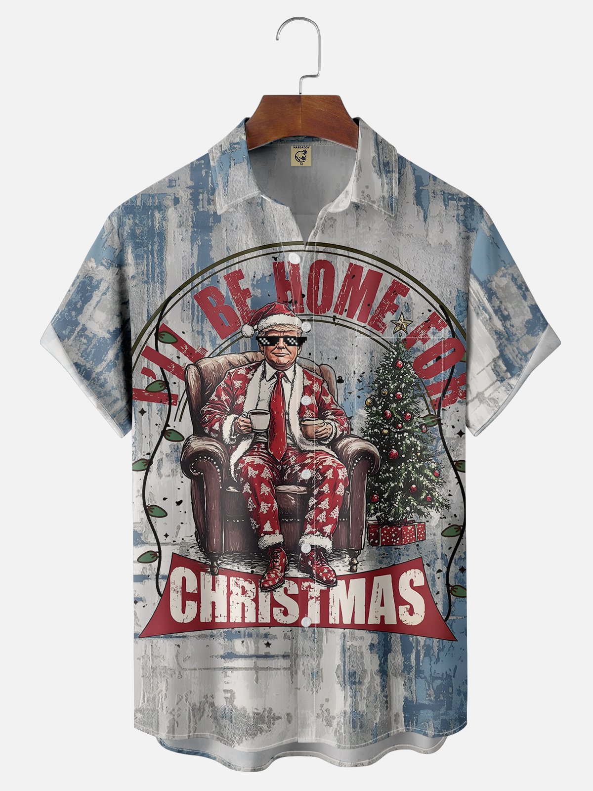 Tall Size Moisture-wicking Trump I'll Be Home For Christmas Chest Pocket Hawaiian Shirt