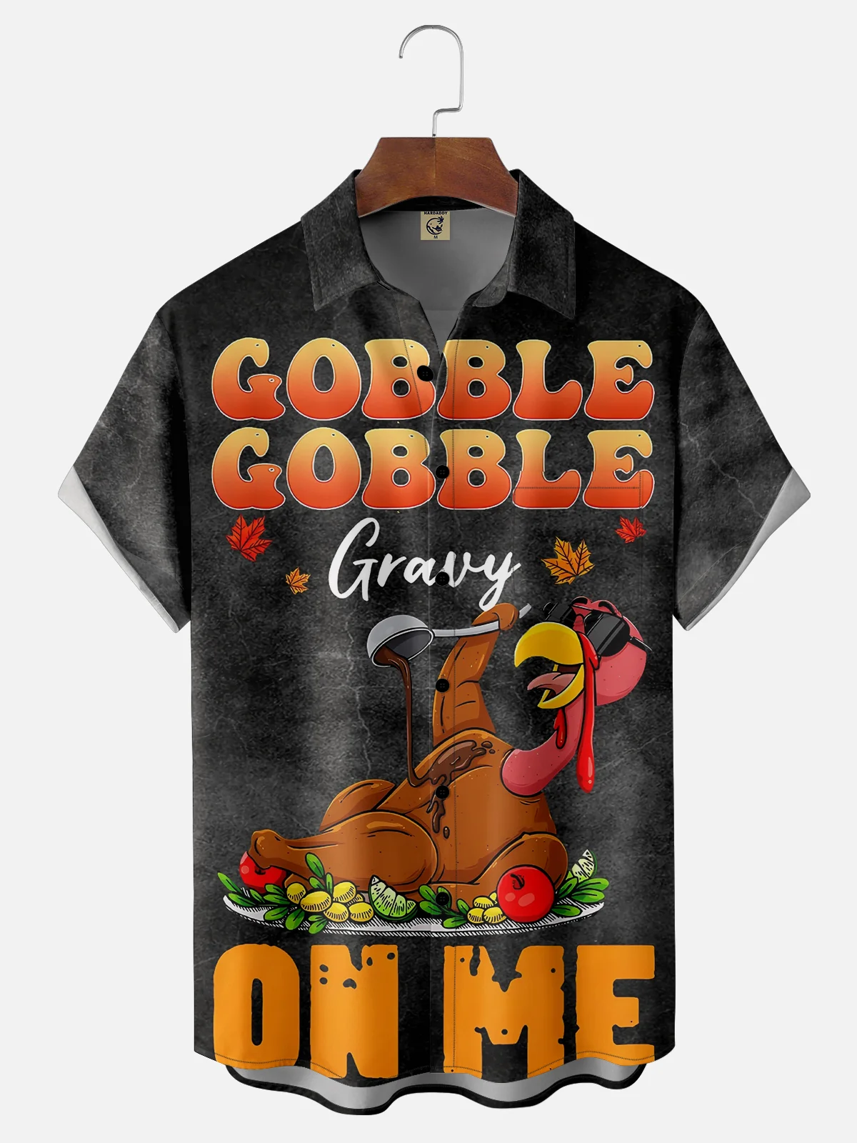 Moisture-wicking Thanksgiving Turkey GOBBLE GOBBLE  Chest Pocket Hawaiian Shirt