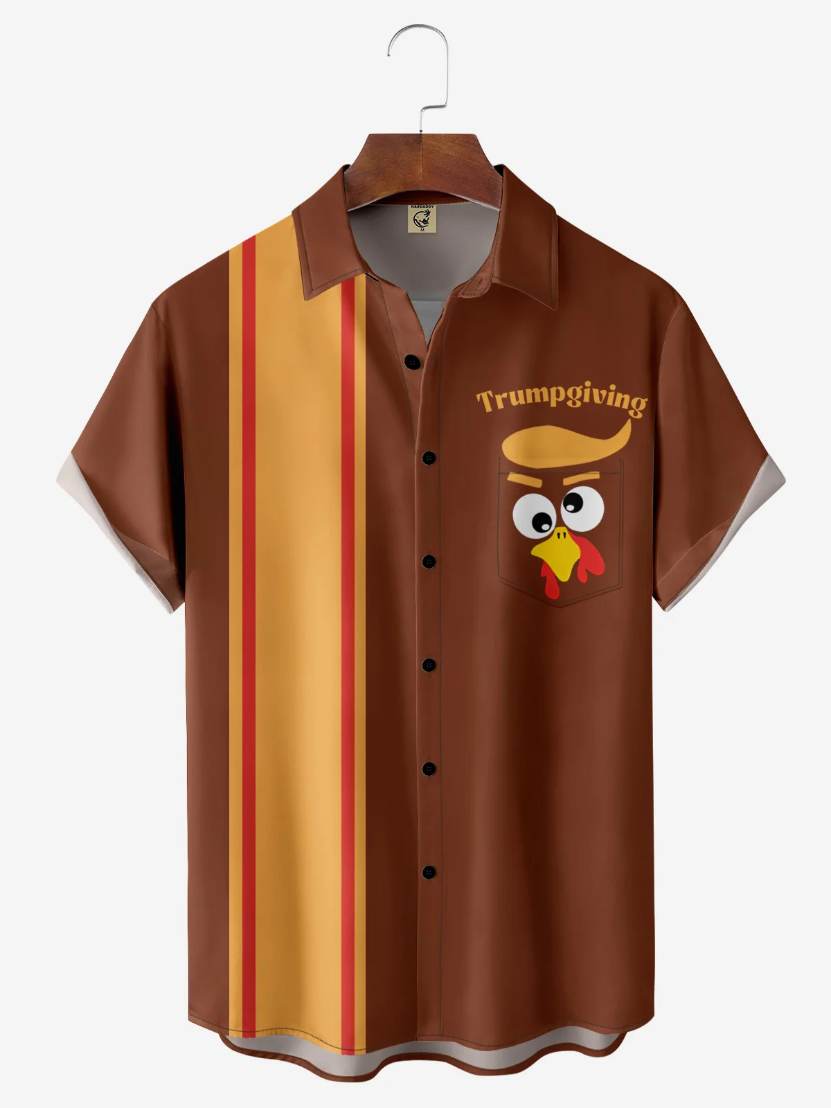 Moisture-wicking Thanksgiving Day Trumpgiving Chest Pocket Bowling Shirt