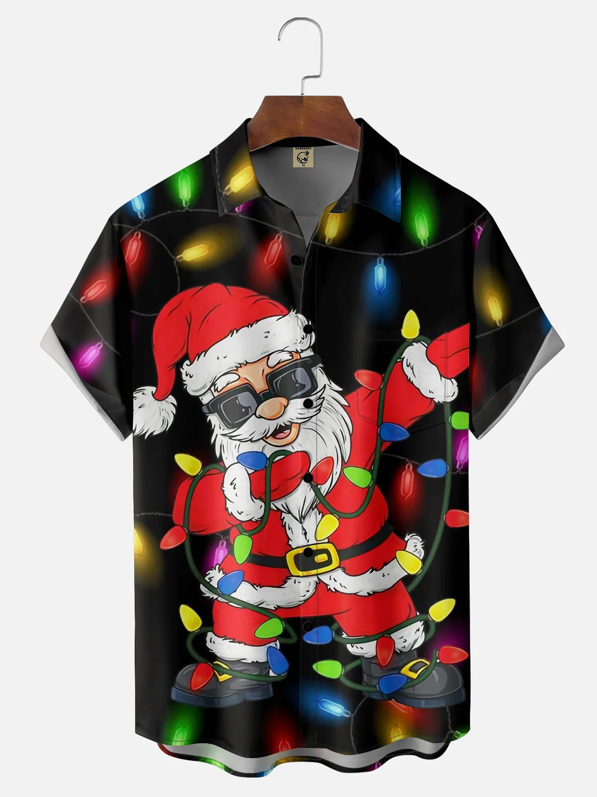 Moisture-wicking Christmas Santa Claus Chest Pocket Casual Shirt