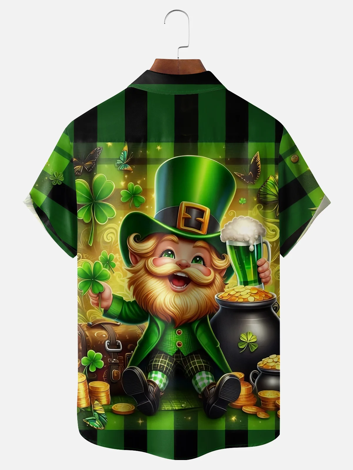 Moisture-wicking Saint Patrick‘s Day Shamrock Gnome Chest Pocket Casual Shirt