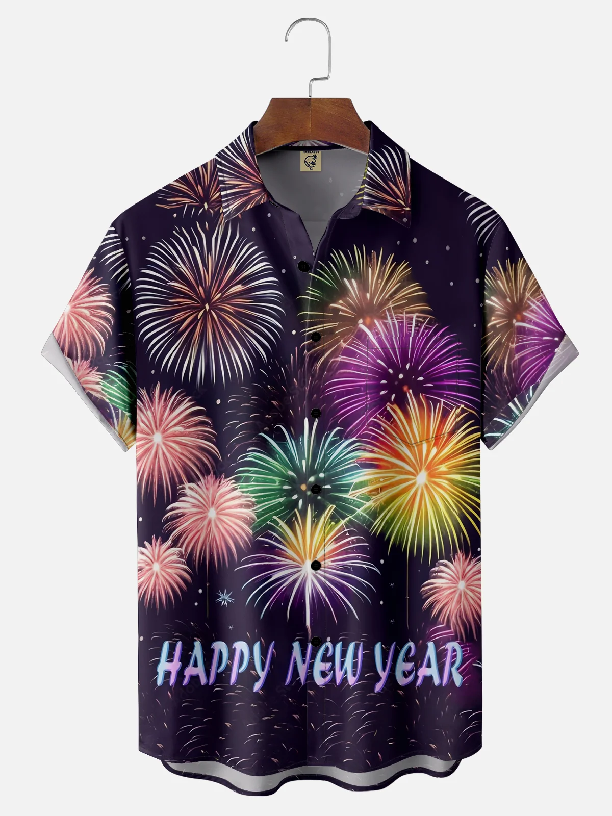 Moisture-wicking Happy New Year Chest Pocket Casual Shirt